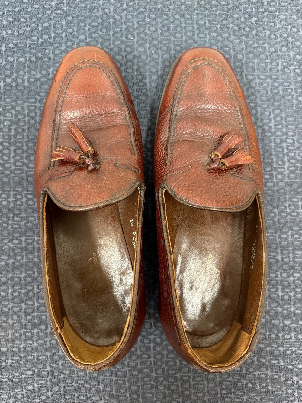 Mens Florsheim (?) Leather Tassel Loafers, Brown Pebble Leather Size 10